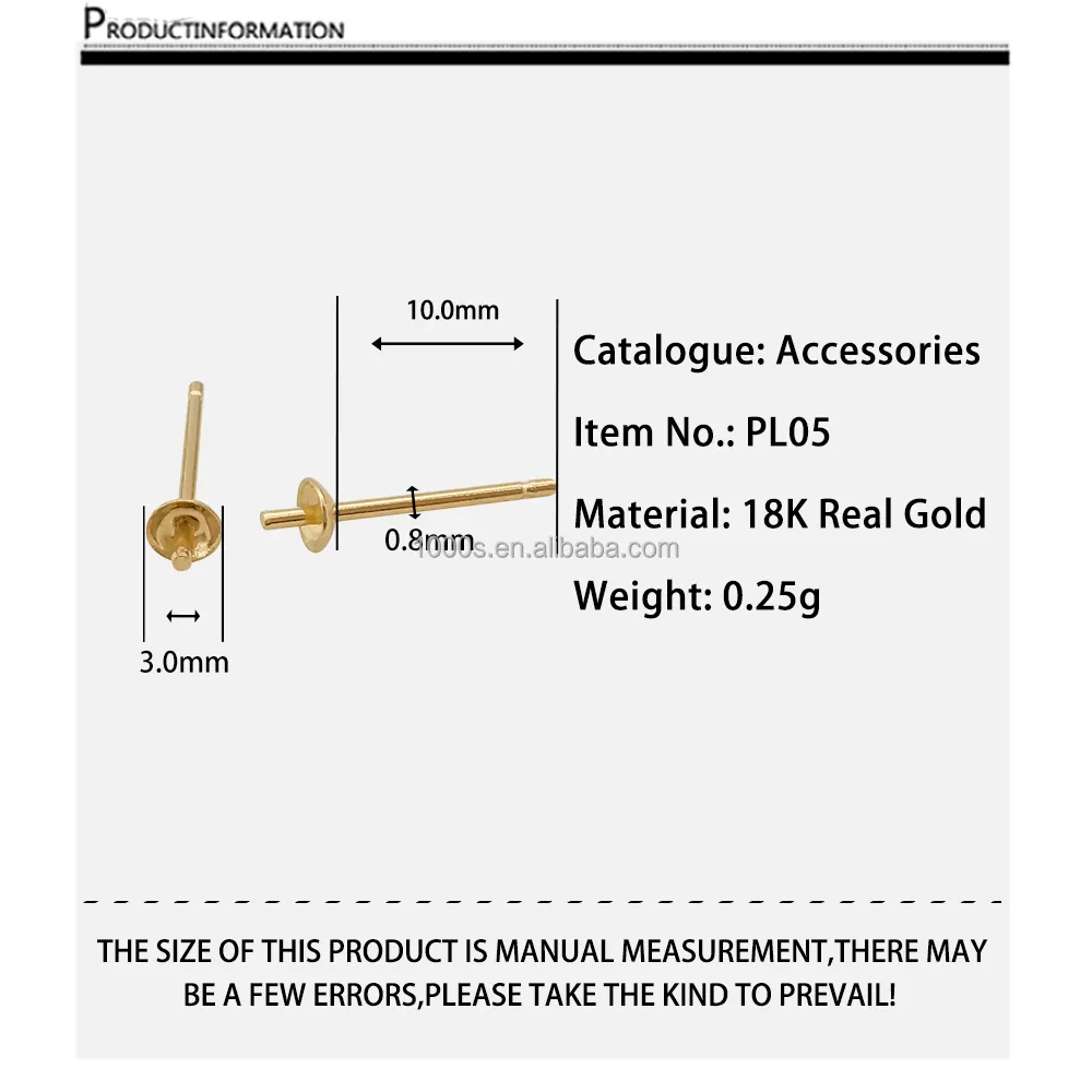 Аксессуары для изготовления ювелирных изделий «сделай сам», жемчужные серьги-гвоздики из настоящего золота 18 карат, фурнитура для сережек-гвоздиков