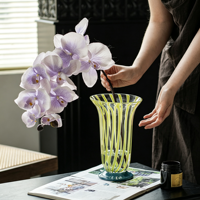 Nouveau vase à fleurs en verre de style chinois avec bordure en feuille de lotus jaune, objet de décoration pour la maison, récipient à fleurs haut de gamme, vase à fleurs hydroponique