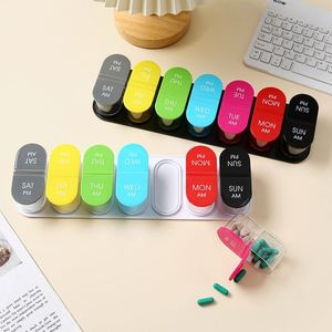 Pilulier Moderne Portable en Plastique Grande Capacité pour Rangement Domestique, 7 Jours par Semaine, 14 Compartiments, Médicaments Matin et Soir, Imprimé UV - Product Image 4