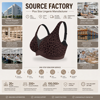 Soutien-gorge sans armatures SHANGBINI Curve Plus Size marron léopard, coupe lisse, bonnet complet, col en V, bande large, confort quotidien, OEM ODM