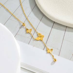 1PC Women's Stainless Steel 18K Gold Plated 3D <b>Butterfly</b> Tassel Statement Necklace-Trendy <b>Bead</b> Design Versatile Fashion Gift - Product Image 3