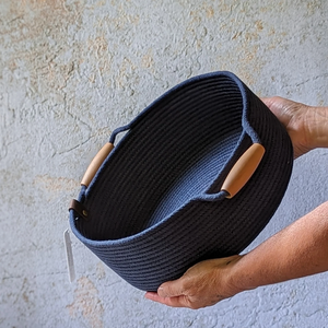 Manico in <span class=keywords><strong>legno</strong></span> cesti per pane da cucina organizer design rustico decorazione per la casa contenitore <span class=keywords><strong>di</strong></span> cotone corda <span class=keywords><strong>di</strong></span> stoccaggio cesti - Product Image 1