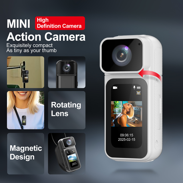 2.7K 1.47" Thumb Camera TF Card 180 Rotating DV Camera Magnetic Suction Outdoor Sports Camera Riding Recorder Camera