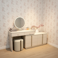 Coiffeuse en MDF pour hôtel et usage domestique avec miroir sur pied, tiroirs de rangement et tabouret assorti, personnalisable en usine