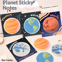 Bloc-notes autocollants Série Planètes Mignonnes, Bloc-notes rond auto-adhésif Terre-Lune de grande valeur, Étiquettes mémo adorables pour les étudiants au quotidien