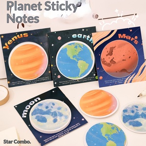 Cute Planet Series <b>Sticky</b> <b>Notes</b>, High-value Round Earth Moon Self-adhesive Notepad, Lovely Memo Labels for Students Daily - Product Image 2