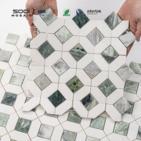 Mosaïque de marbre naturel de qualité supérieure pour bar à domicile, réception, projets muraux, blanc mélangé vert, design hexagonal octogonal, finition polie