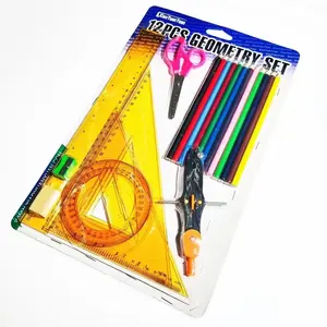 Africa school stationery 15PCS Math geometry set Blister card ruler set color pencil setdrawing set for student
