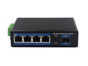 Saklar Perusahaan 4 100Mbps Ethernet Port 1 100Mbps Fiber Optic Port Plug and Play penuh setengah dupleks Power DC 12 sampai 52V