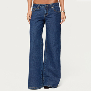 <span class=keywords><strong>Jean</strong></span> <span class=keywords><strong>taille</strong></span> <span class=keywords><strong>basse</strong></span> pour <span class=keywords><strong>femme</strong></span> de haute qualité, coupe large, bleu foncé délavé, idéal printemps-été – Grande Vente - Product Image 3