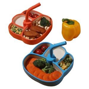 Assiette de repas pour tout-petits à 4 compartiments en silicone avec ventouse et paille, pour l'alimentation des bébés, vente en gros pour la maison - Product Image 1
