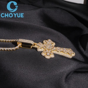 Iced Out Moissanite Cross Pendant Solid 925 <b>Silver</b> Gold Plated Hip Hop Jewelry - Product Image 5