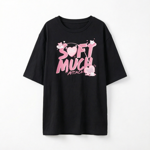 เสื้อยืดผู้หญิงสีดำขนาดใหญ่พิเศษ พิมพ์ลายการ์ตูนตัวอักษร ผ้าฝ้าย เสื้อยืดลำลอง สตรีทแวร์ฤดูร้อน - Product Image 1