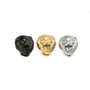 Jimat manik-manik mode untuk pembuatan perhiasan khusus manik baja tahan karat grosir 18K berlapis manik-manik kepala singa untuk pembuatan gelang DIY