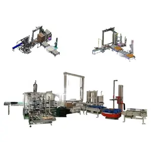 Full automatic customized carton/case/ box/bag robotic palletizer and on-line winding packing wrapping machine