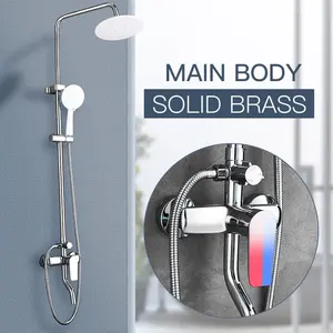 Wall Mount Rain Shower Head System Brass Bathroom Bath Shower Mixer Faucets Set With Hand Shower