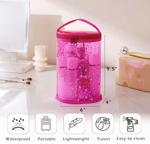 Clear Star Lotion Cylinder Bag for Toiletry,<b>Waterproof</b> PVC <b>Sunscreen</b> Travel Makeup Bag,Top Handle Cosmetic Bag - Product Image 4