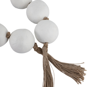 Decorative Bead Garland With Tassel Ends <b>White</b> Wood Orbs Home Decor Accent For Bathroom Office Coffee Table - Product Image 5