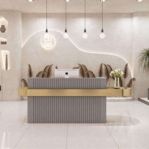 Sincoo Modern <b>Small</b> Metal Solid Wood Gold-plated Cash Beauty Salon bar Reception <b>Desk</b> Color Can Be Customize Front <b>Desk</b> - Product Image 3