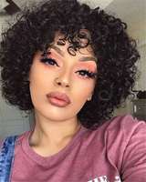 Perruque Courte Bouclée en Cheveux Humains Vierges Brésiliens Remy, Sans Colle, Faite à la Machine, Coupe Pixie pour Femmes