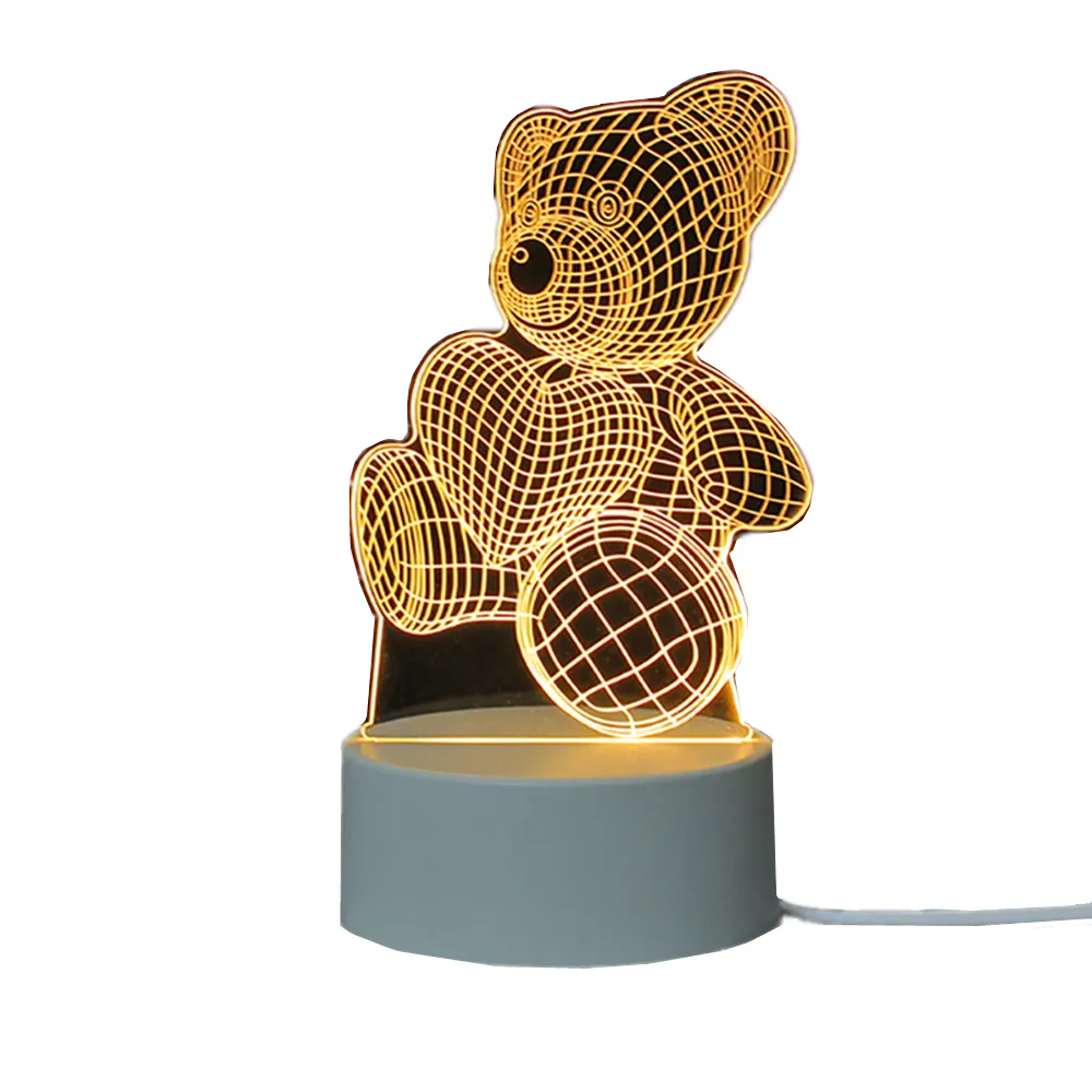 LED Love Bear Night Light 3D Illusion Acrylic Table Lamp For Room Decoration