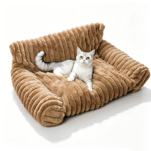 Soft Corduroy Dog <b>Bed</b> Rectangle Indoor Pet <b>Bed</b> Removable Washable All Seasons Minimalist Style White - Product Image 4