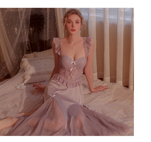 Pijama de Encaje Floral con Relleno, Lencería, Ropa de Dormir de Seda, Falda con Tirantes para Mujer - Product Image 4