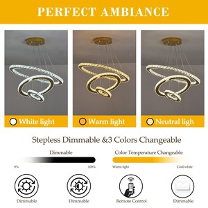 Remote Control Modern Luxury 3 Rings <b>Circle</b> Change 3 Colors Crystal Led Chandelier for Living Room with Switch Control - Product Image 4