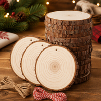 Tranches de bois naturelles non finies avec trou pré-percé, cercles en bois pour artisanat, écorces naturelles originales, décorations de Noël, tranches de bois de pin à suspendre