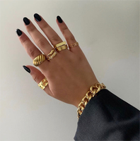 Charm 18 Karat vergoldet Edelstahl Schmuck Geschenk breite Stapelung klobige Textur Ringe für Frauen