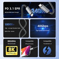 Cable de Datos USB 2.0 de Doble Extremo Tipo-C, Cable de Carga Rápida PD de 240 W, 40 Gbps, Cable de Par Trenzado USB4, para Thunderbolt4
