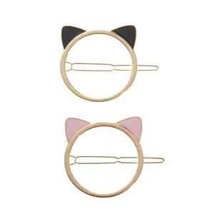 Clips de metal para el pelo con orejas de gato para mujer o niña, accesorios para el cabello, color rosa, ahuecados, a la moda, venta al por mayor