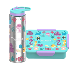 Ensemble de boîtes à lunch bento en plastique sans BPA, mignonnes, pour enfants, avec gourde en acier inoxydable - Product Image 1