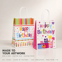 Sac cadeau imprimé festif, impression personnalisée pour fête d'anniversaire, poignée en papier torsadé, deux motifs, rayures blanches, vente en gros, direct usine
