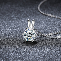 Collier classique en argent sterling S925 à six griffes pour femme, chaîne de clavicule minimaliste élégante avec pendentif en moissanite, rhodié/or/platine