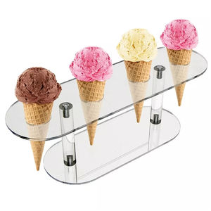 Bandeja de soporte de cono de helado acrílico de 4 agujeros personalizada de fábrica, soporte de exhibición de rollo de Sushi PMMA, estante organizador de superficie pulida - Product Image 1