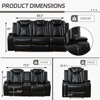 Ensemble de canapés inclinables électriques avec LED, en cuir, incluant un canapé deux places, un fauteuil avec port USB, porte-gobelets et rangements, pour home cinéma