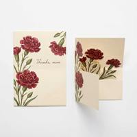 Carte de remerciement de luxe en papier gaufré motif bouquet de carnations, carte de vœux pour la fête des Mères pour maman