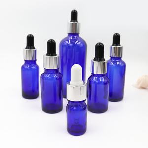 Free Sample Multi-specification Empty Blue Color Boston Round <b>Glass</b> <b>Bottle</b> with Dropper - Product Image 2