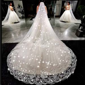 Car Bone Sequin Shimmer Bride Wedding Veil Fancy Embroidery Ins Long Trailing French Lace Bridal Ivory Veil - Product Image 6