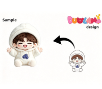Jouets en peluche personnalisés, garçon en peluche blanc à capuche avec logo bleu sur la poitrine, cadeaux pour enfants, promotions de vacances, jouets en peluche personnalisés