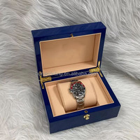 Boîte à montre en bois bleu de luxe avec logo personnalisé de haute qualité, emballage cadeau pour bijoux, boîte de voyage pour montre homme, boîte de rangement et d'exposition