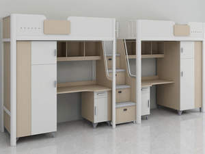 Cama Beliche de Madeira e Metal para Estudantes com Escrivaninha e Estante para Apartamento Escolar/Dormitório - Product Image 5