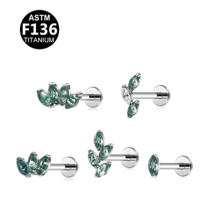 Boucles d'oreilles unisexe Gaby en titane ASTM-F136 à filetage interne avec pierre d'agate, vente en gros directe usine - Product Image 1