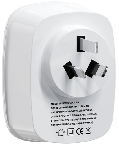 HONPNK AU901UK-2A2C18 18W PC Fireproof Material Universal Plug Socket for Australia New Zealand China Travel Adapter