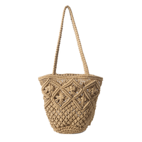 Bolso de Hombro Bohemio de Macramé para Invierno y Verano, Nuevo Bolso de Playa Personalizado Tejido a Crochet con Borlas y Cierre de Cremallera de Poliéster