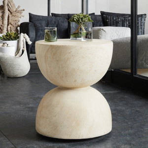 Mesa Auxiliar Moderna Minimalista Wabi Sabi <span class=keywords><strong>de</strong></span> Piedra Travertino Beige Natural con Doble Cúpula <span class=keywords><strong>de</strong></span> Mármol - Product Image 1