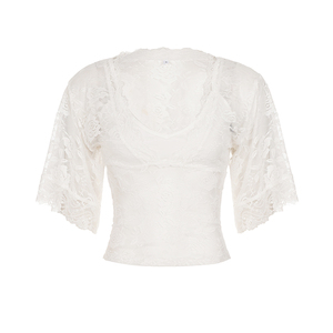 T-shirt décontracté deux pièces pour femme, élégant, couleur unie, imprimé numérique, respirant, à manches mi-longues, effet superposé, en dentelle, pour l'été - Product Image 6