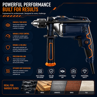 Perceuse à percussion filaire 13 mm 750 W à vitesse variable avec poignée auxiliaire pour la construction et le bricolage