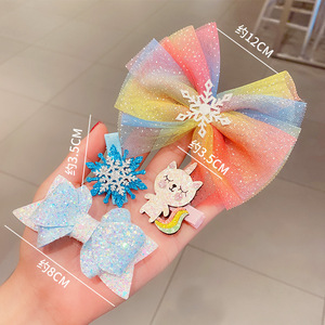 Winter Snowflake Bow Hair Clips Set Super Fairy Princess Barrettes For Little Girls Kids Decorative Hair Accessories - Product Image 2